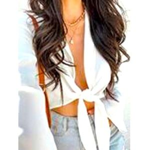 Tied crop long sleeve blouse